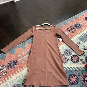 Old Navy light brown fitted Sheath Midi Dress with Square Neck- NWOT